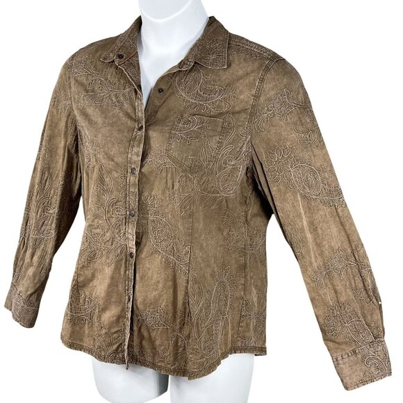 VTG Natural Reflections Womens L Embroidered Shacket Snap Up Long Sleeve Western - Picture 6 of 15